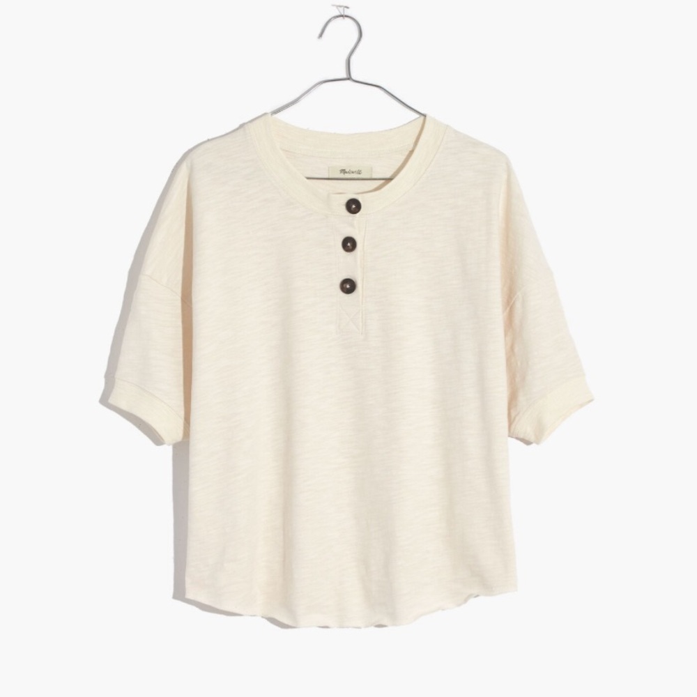 Madewell Raw-Edge Henley Cotton Tee - Cream- Women’s S